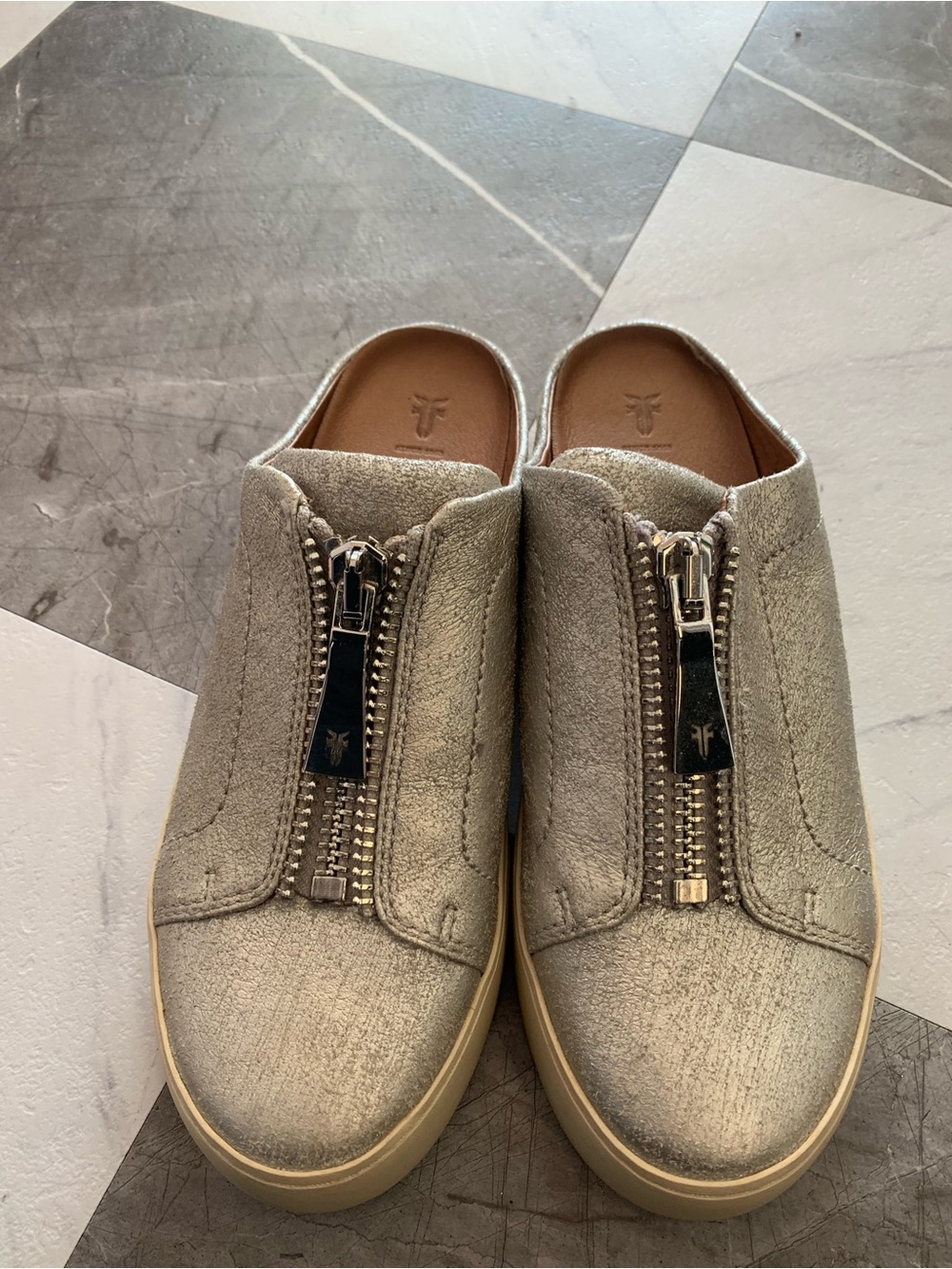 Frye Metallic Silver Front-Zip Slip-On Loafers